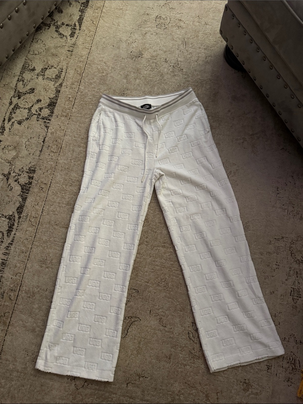 UGG White Embossed Logo Track Pants